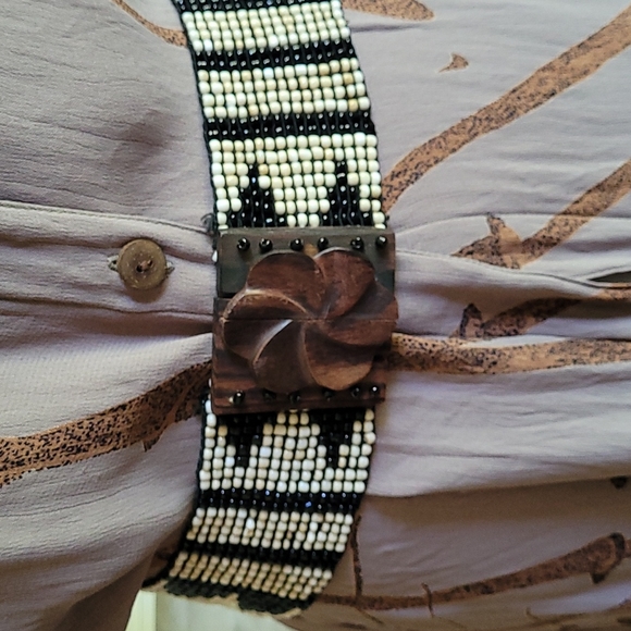 Vintage Beaded and Wooden Cinch Belt - Picture 2 of 8